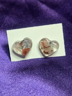 Botswana Jade Heart Shaped Resin Stud Earrings
